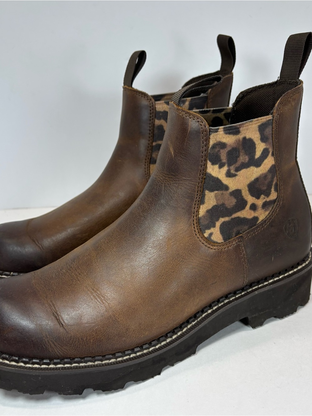 Ariat Fatbaby Twin Gore Leopard Brown Ankle Chelsea Boots Women’s 8.5 B Western
